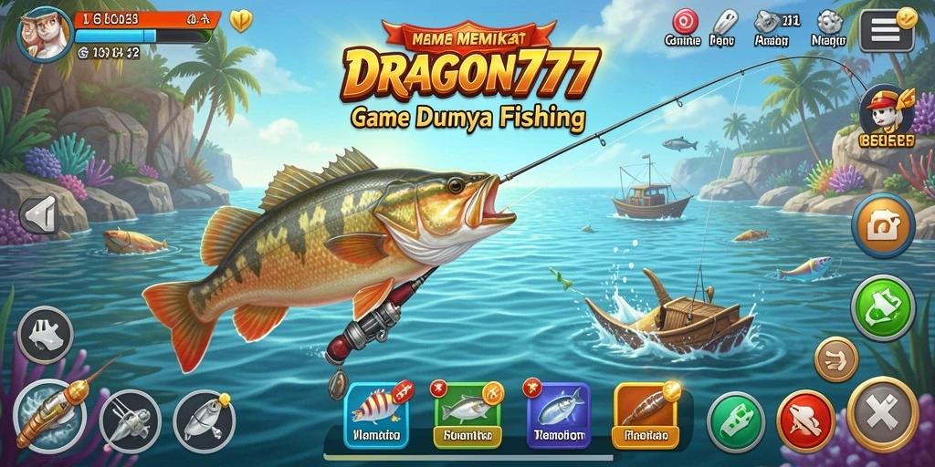 Screenshot gameplay menarik dari DRAGON777 yang menampilkan aksi memancing.