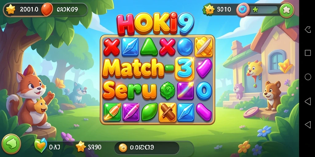 Tangkapan layar gameplay HOKI9 dengan aksi Match-3 yang seru.