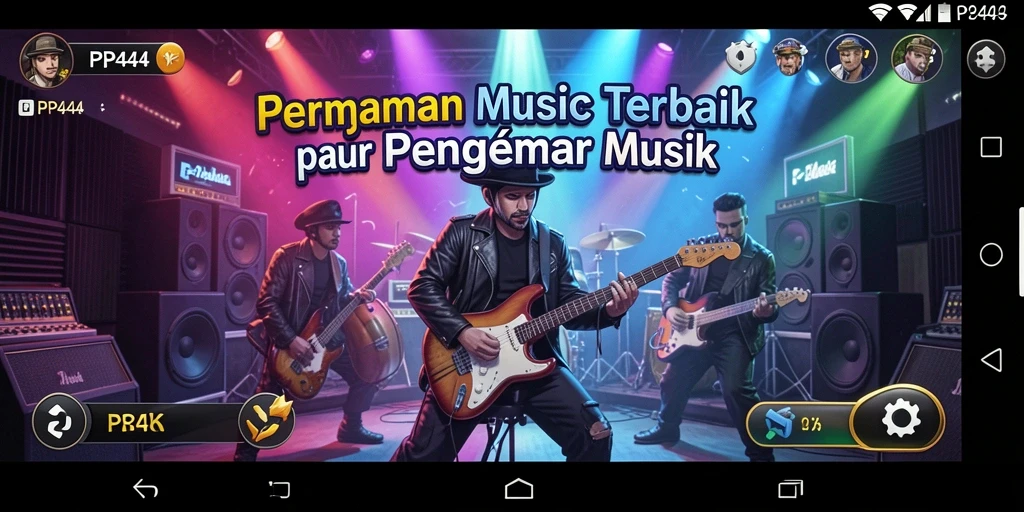 Tampilan gameplay PP444 dengan berbagai tantangan musik.