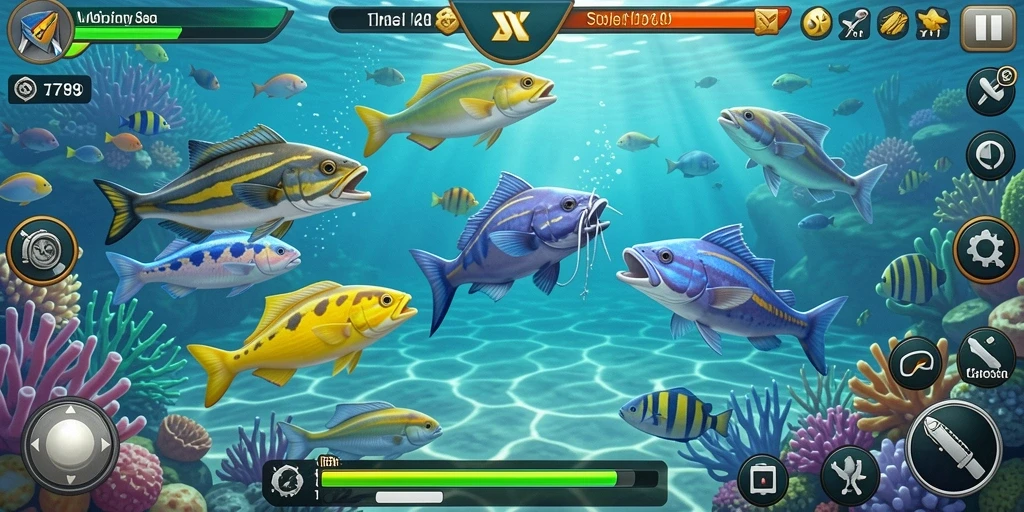 Screenshot ST789 menampilkan gameplay seru saat menembak ikan.